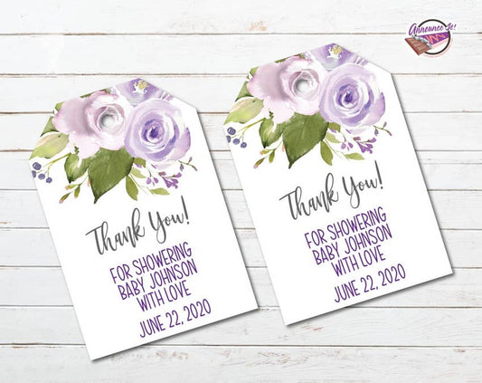 Purple Floral Thank You Tags