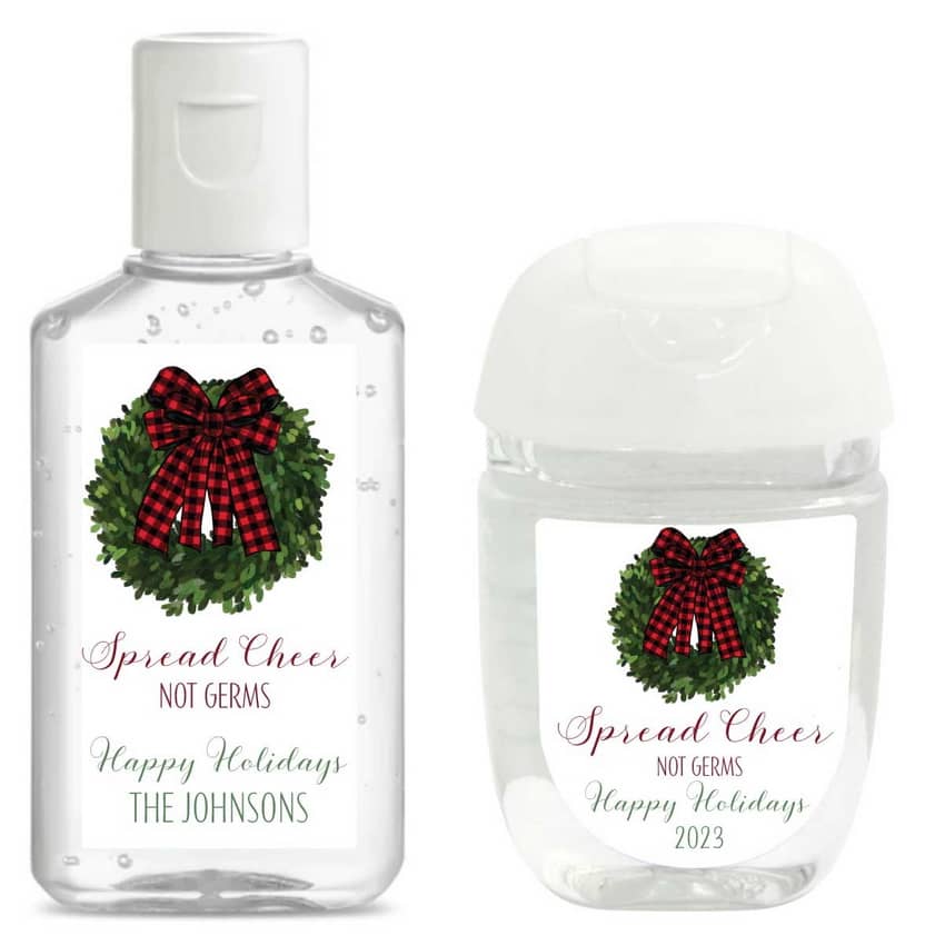 Red Bow Christmas Hand Sanitizer Labels