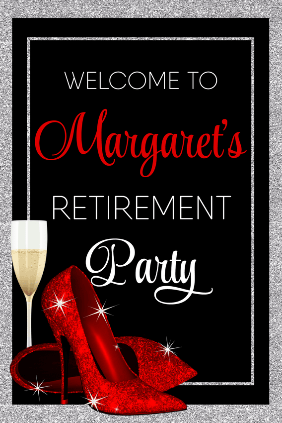 Glitter Heels Retirement Welcome Sign - Red
