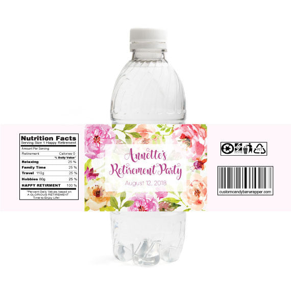 Watercolor Retirement Water Bottle Labels