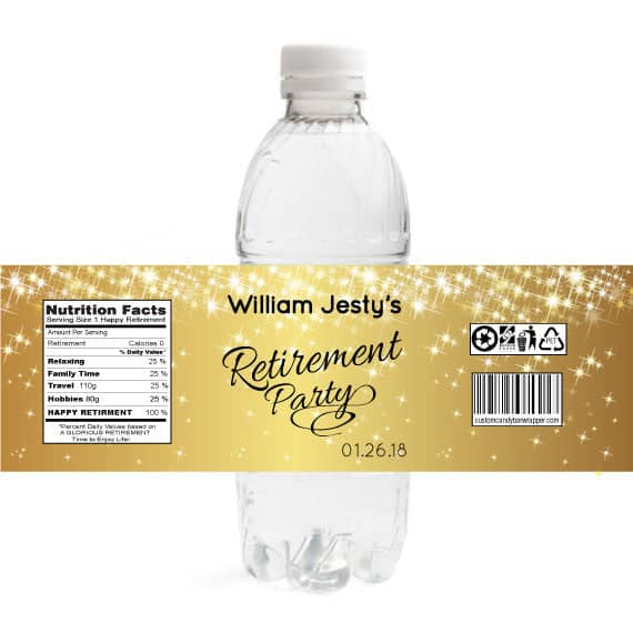 Sparkly Gold Retirement Bottle Label