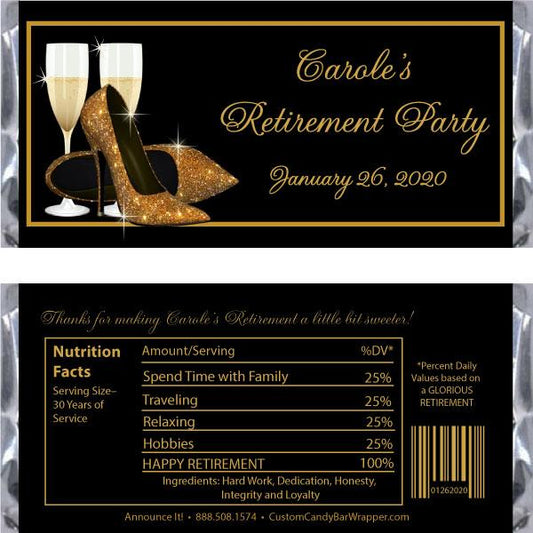 Gold Glitter Shoes Retirement Candy Bar Wrappers