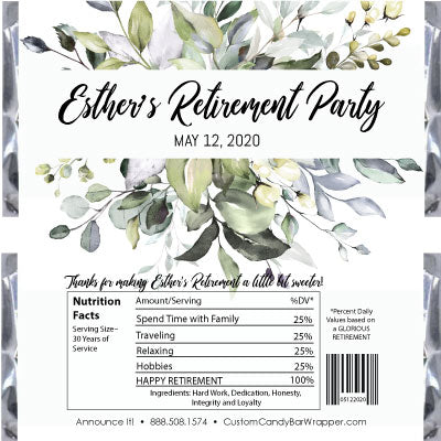 Greenery Retirement Candy Bar Wrappers