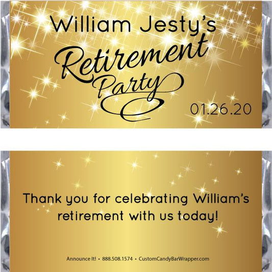 Sparkly Gold Retirement Candy Bar Wrappers
