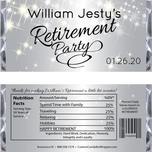 Silver Sparkly Retirement Candy Bar Wrappers