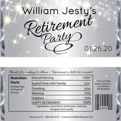 Silver Sparkly Retirement Candy Bar Wrappers