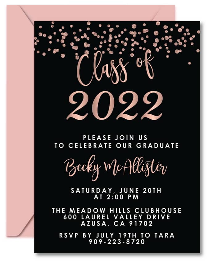 Rose Gold Confetti Graduation Invitations