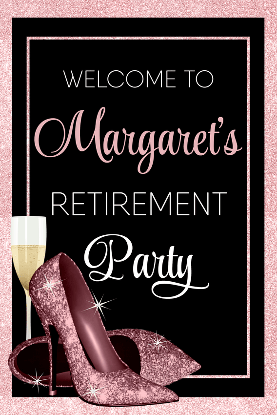 Glitter Heels Retirement Welcome Sign - Rose Gold