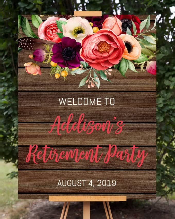 Rustic Floral Retirement Welcome Sign