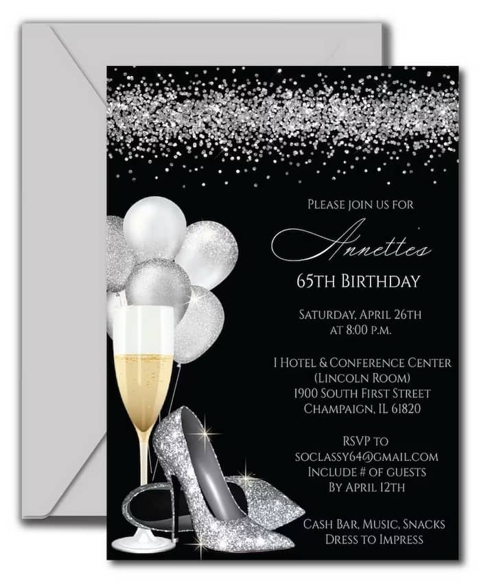 Silver Glitter Shoes Birthday Party Invitations