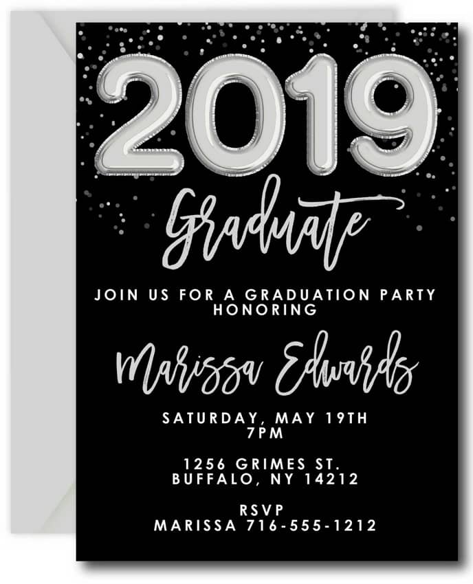 Silver Balloons Graduation Invitations