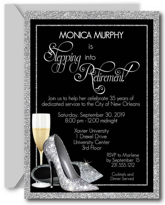 Silver Glitter Shoes Birthday Party Invitations