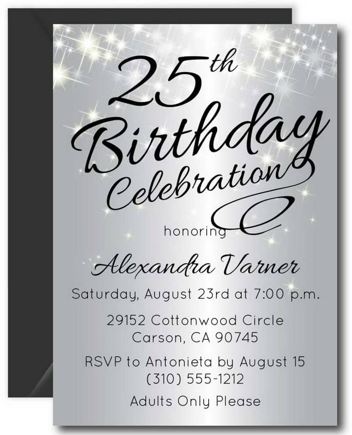 Silver Sparkly Birthday Invitations
