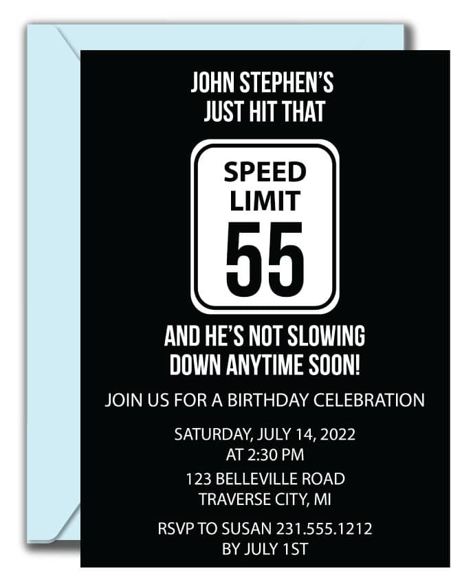 Speed Limit 55 Birthday Invitation