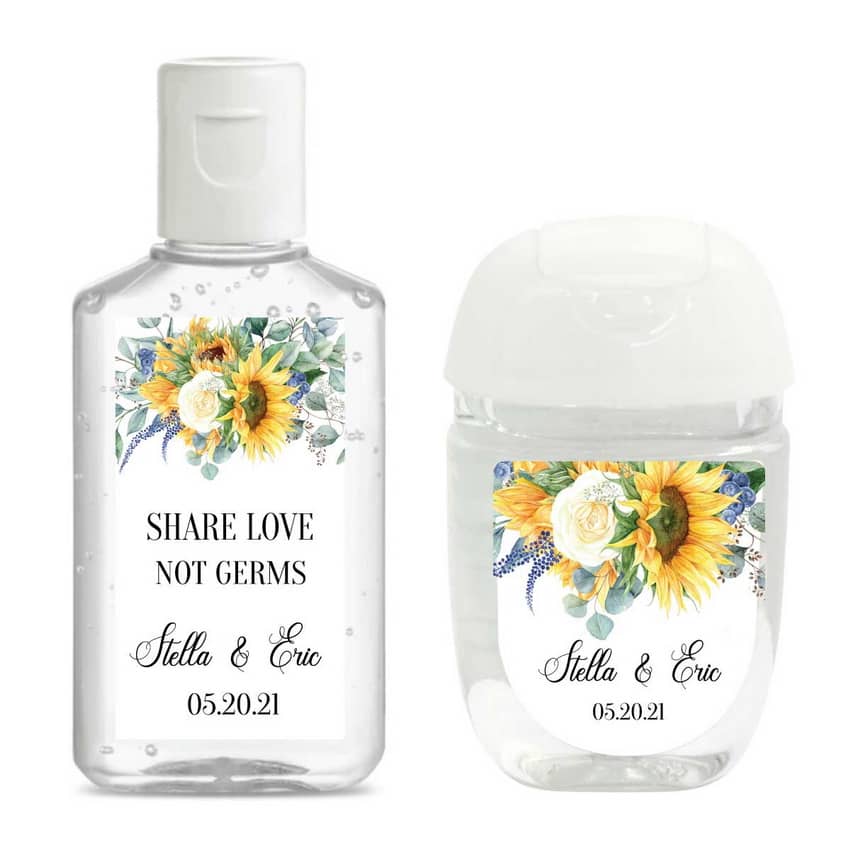 Sunflower Wedding Hand Sanitizer Labels