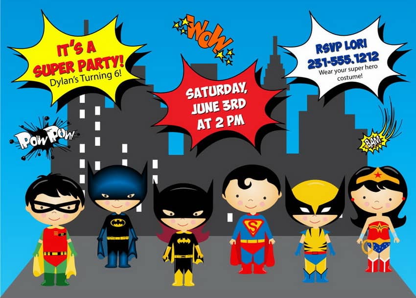 Kids Super Hero Birthday Invitation