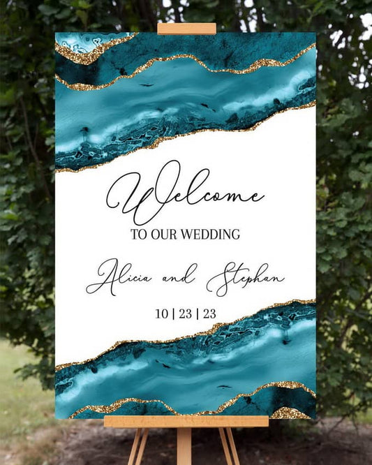 Teal Agate Wedding Welcome Sign