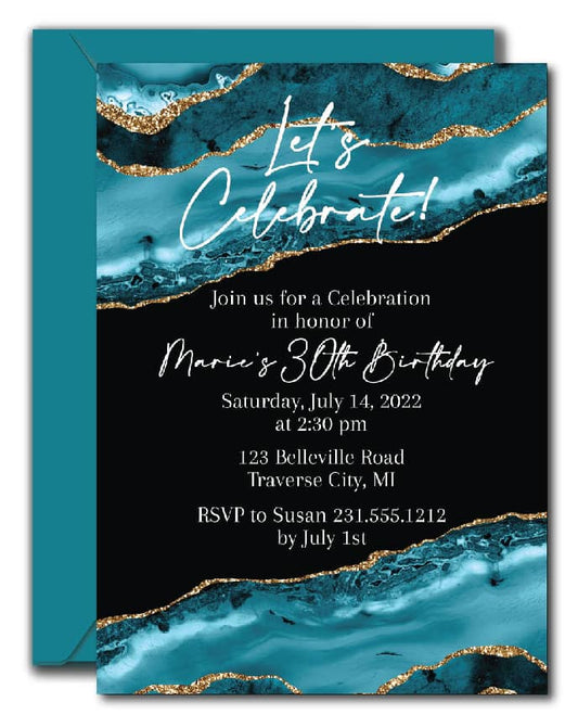 Teal Birthday Invitations