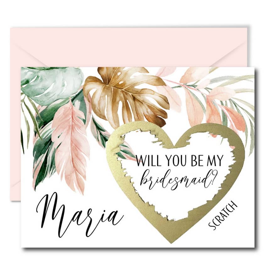 Tropical Will You Be My Bridesmaid Scratch Off Cards