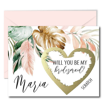 Tropical Will You Be My Bridesmaid Scratch Off Cards