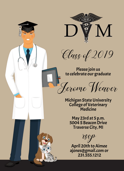 Male Veterinarian Graduation Invitation - Blonde