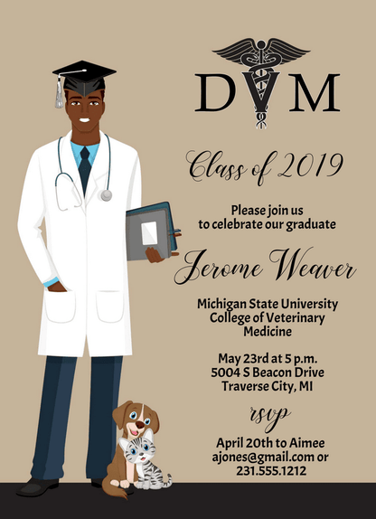 Male Veterinarian Graduation Invitation - Darker