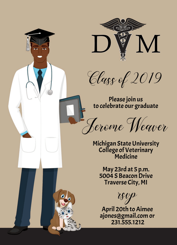 Male Veterinarian Graduation Invitation - Darker