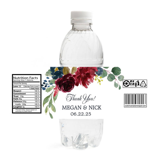 Marsala Wedding Water Bottle Labels