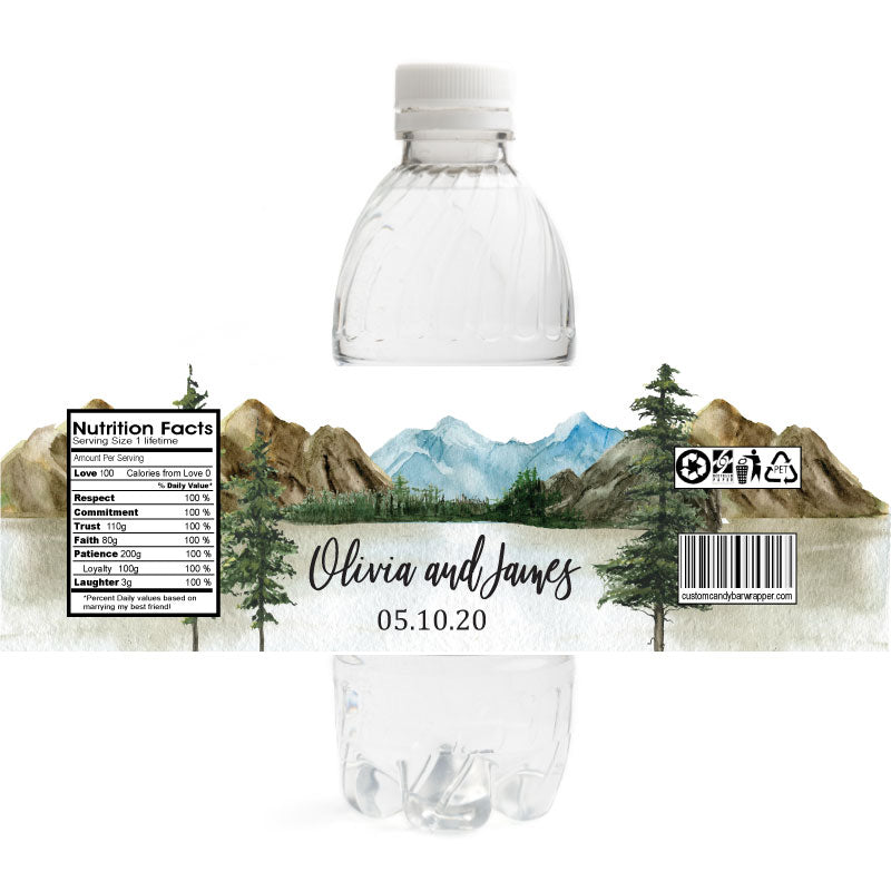 Mountain Lake Wedding Water Bottle Labels