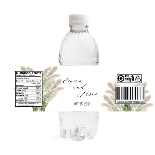 Pampas Grass Wedding Water Bottle Labels