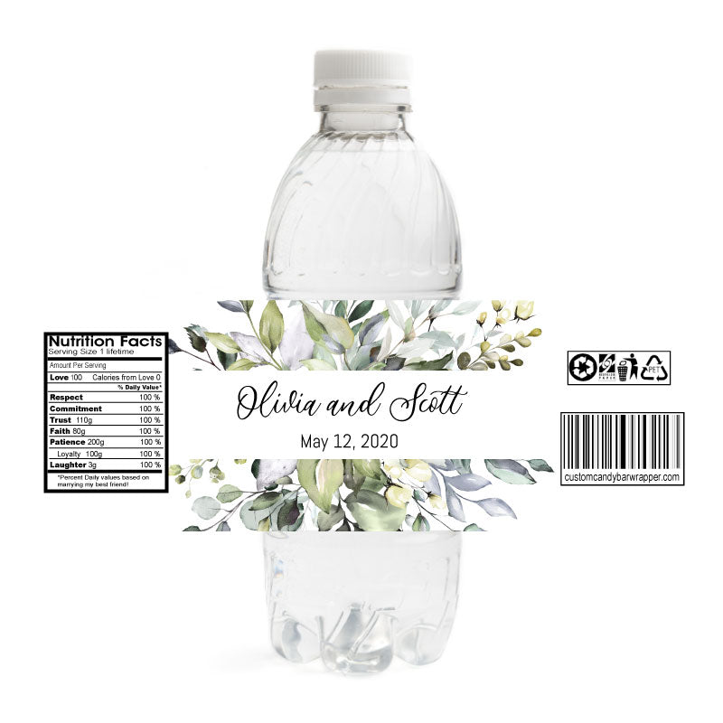 Greenery Wedding Water Bottle Labels