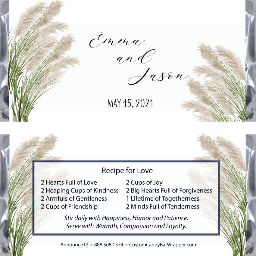 Pampas Grass Wedding Candy Bar Wrappers