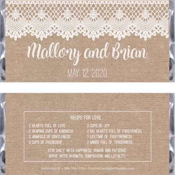 Burlap and Lace Wedding Candy Bar Wrapper