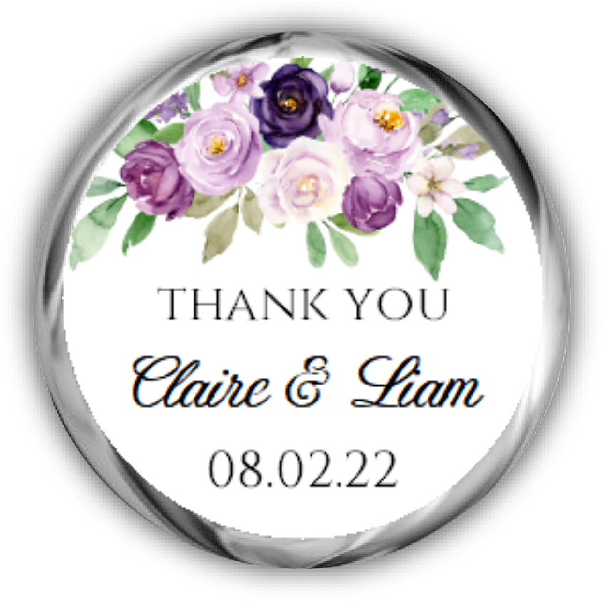 Purple Floral Wedding Kisses Stickers