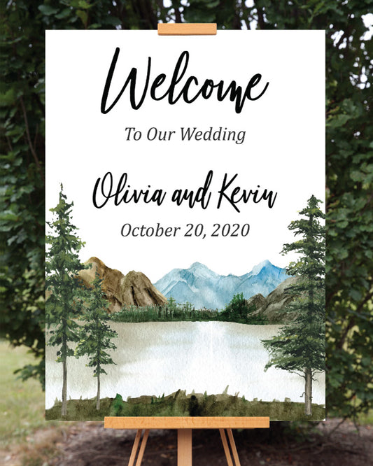 Rustic Mountain Lake Wedding Welcome Sign